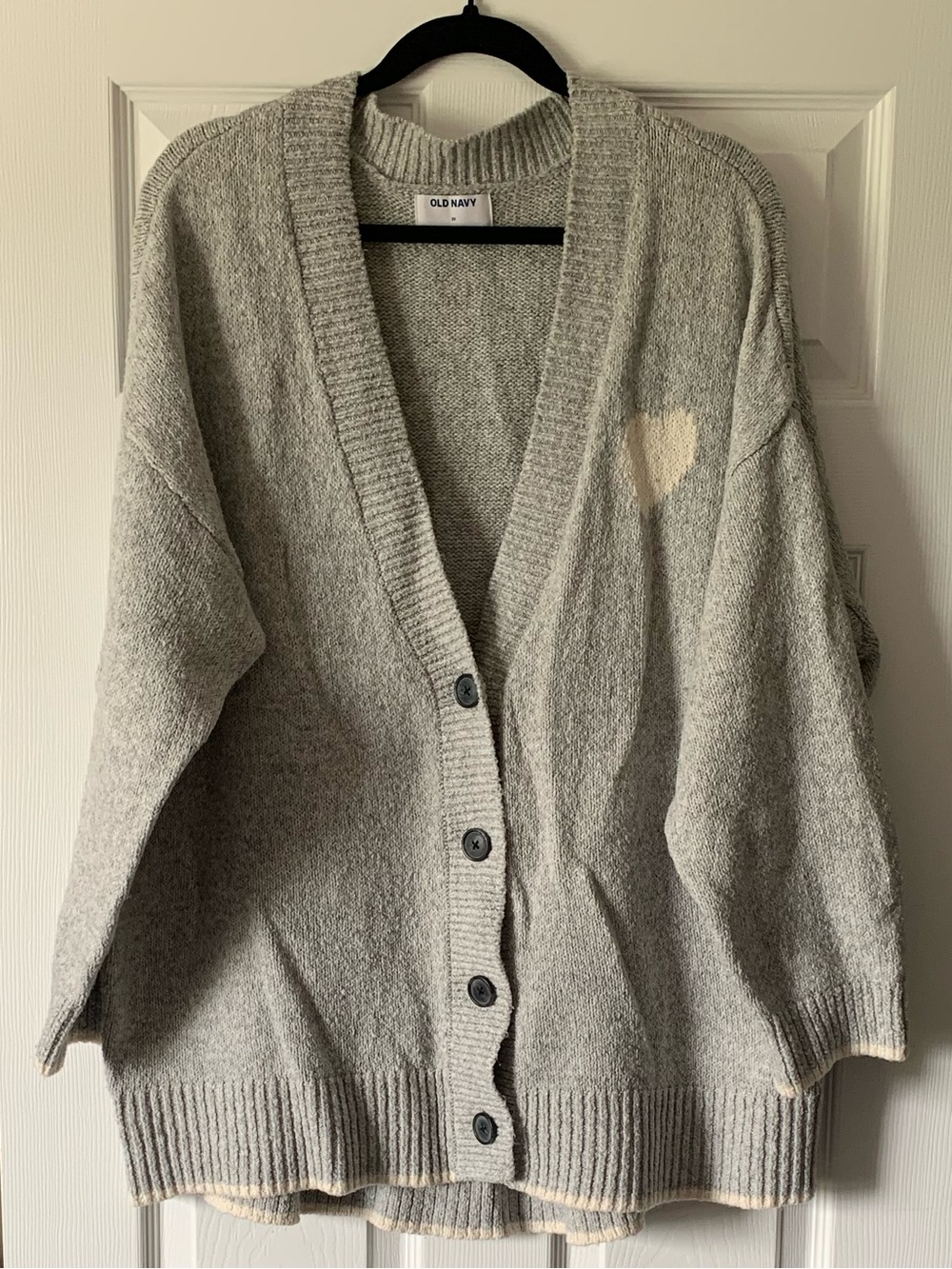 Old Navy Gray Button-Front Cardigan with Heart Detail